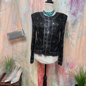 📌Cote d' Azur  Stunning Elegant Evening Richly Beaded Silk Jacket